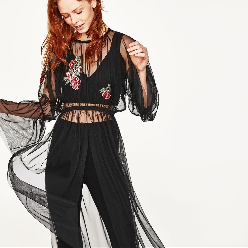 Zara embroidered tulle tunic NWT